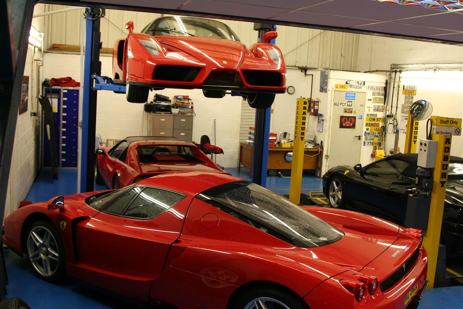 Two Ferrari Enzos in our workshop